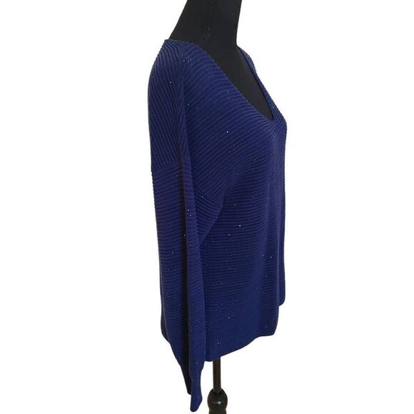 Tommy Bahama Womens Blue Sparkle Cotton Blend V Neck Sweater Small - Picture 5 of 11